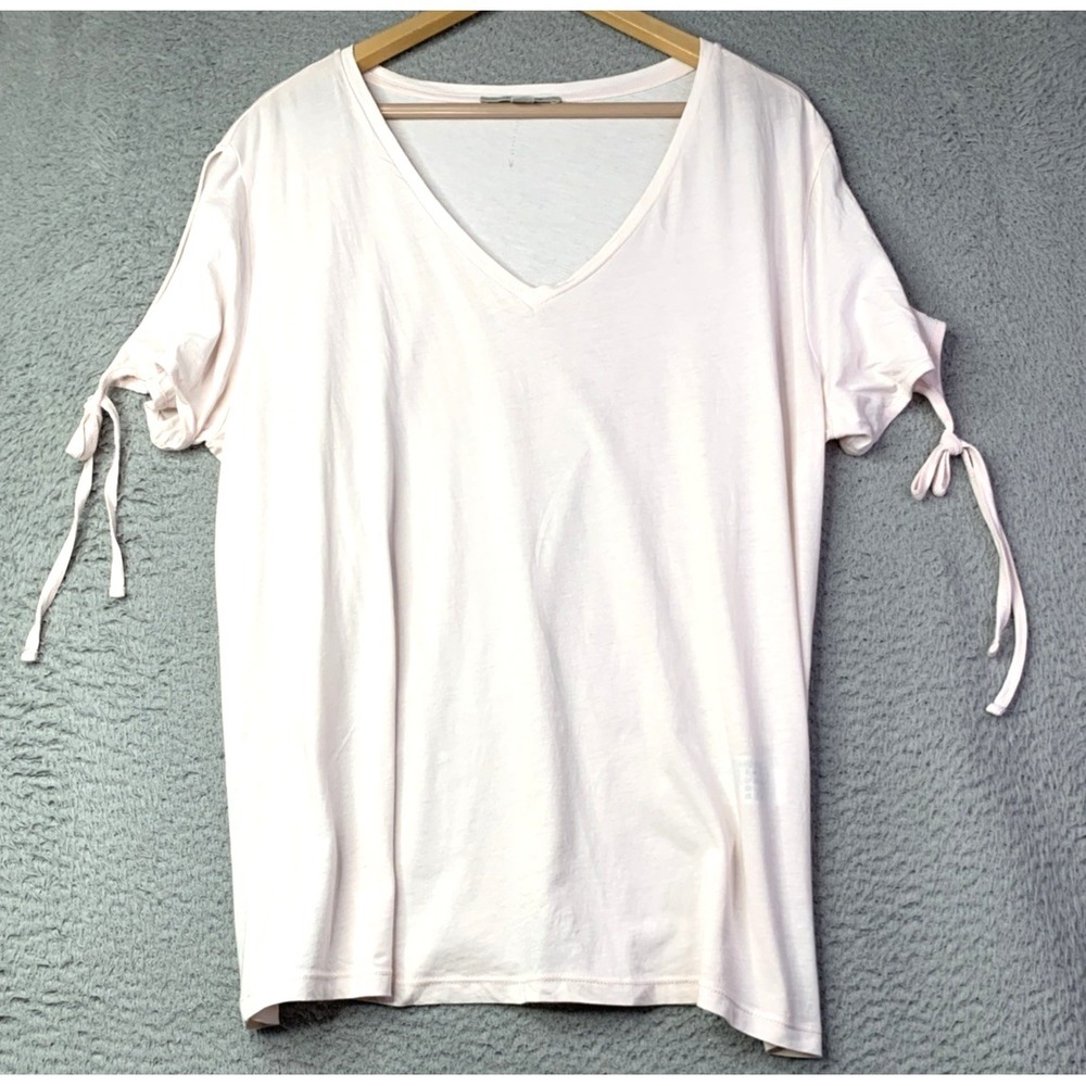 Allsaints T-Shirt Womens Size Large Kay Tee Split Tie Sleeve Light Pink V-Neck